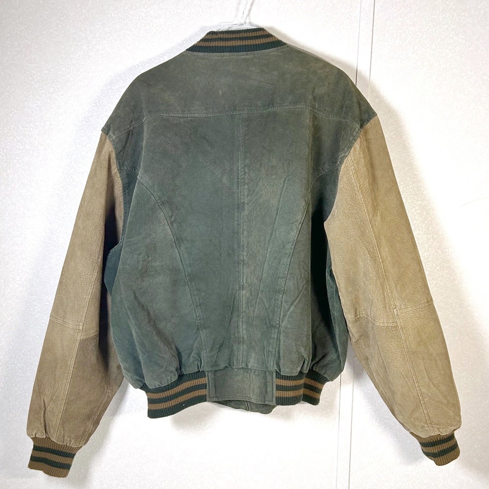 genuine‎ suede preppy tan green bomber varsity jacket avalanche size xl - Picture 2 of 12
